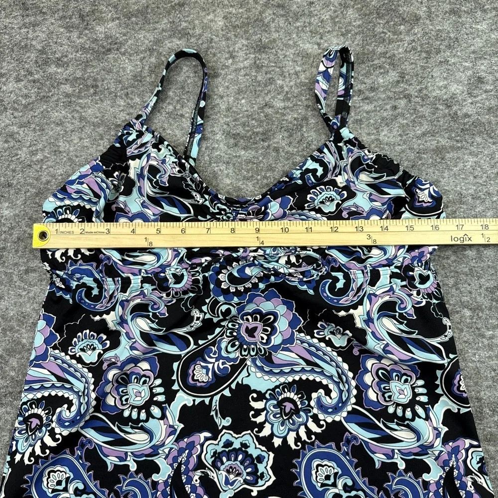 Lands End Tankini women's 14D black floral paisley tropical Hawaiian beach pool